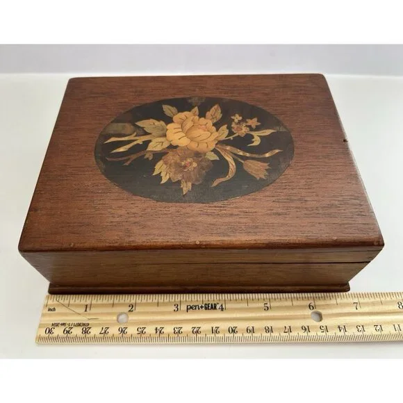 Vintage Wooden Jewelry Keepsake Trinket Box Floral Grandmacore Cottagecore 7"x5" - Picture 10 of 10